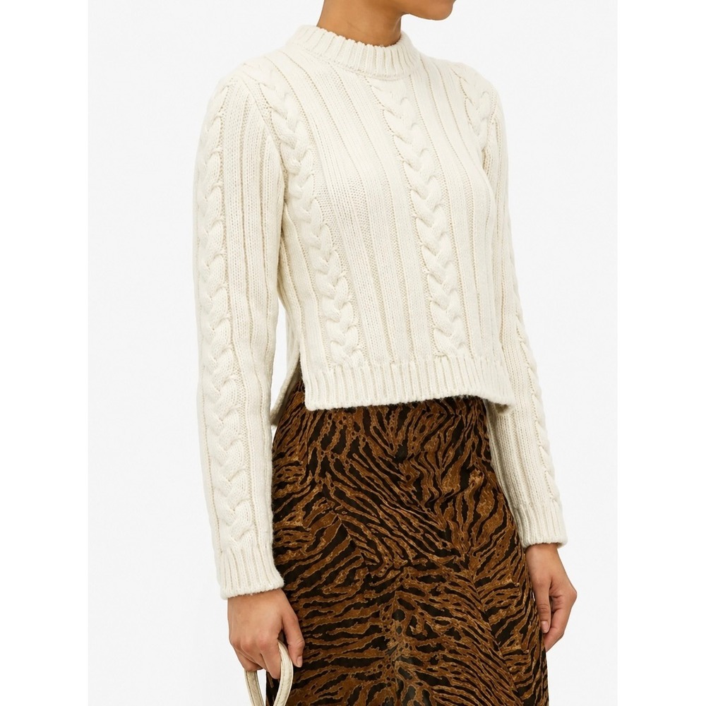GANNI Cable Knit Alpaca Wool Chunky Sweater Ivory Cream Italian Knit Size Large
